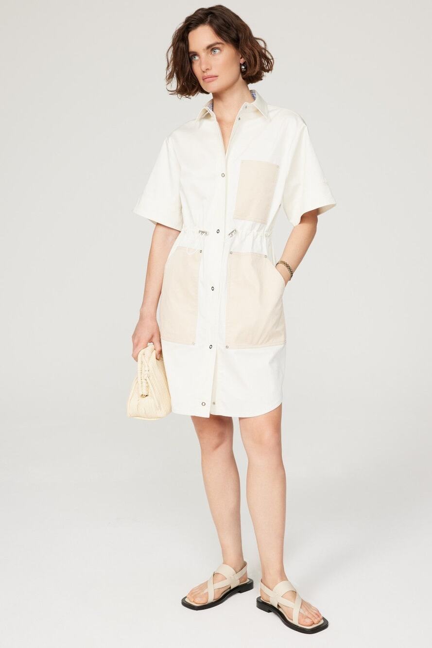BOSS Hugo Boss Dalema White Khaki Utility Short Sleeve Shirt Dress Size 8